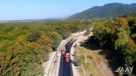 Muğanlı-İsmayıllı-Qəbələ avtomobil yolunun yenidən qurulması davam edir VİDEO/FOTO